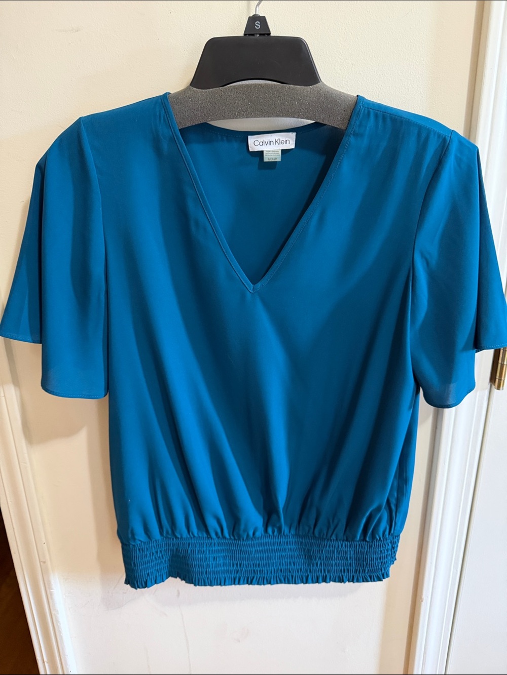 Calvin Klein Blue V-Neck Short Sleeve Blouse